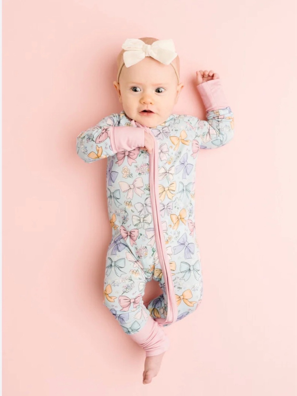LITTLE ONE SHOP CO Bamboo Convertible Footie in Spring Bows - 12-18M